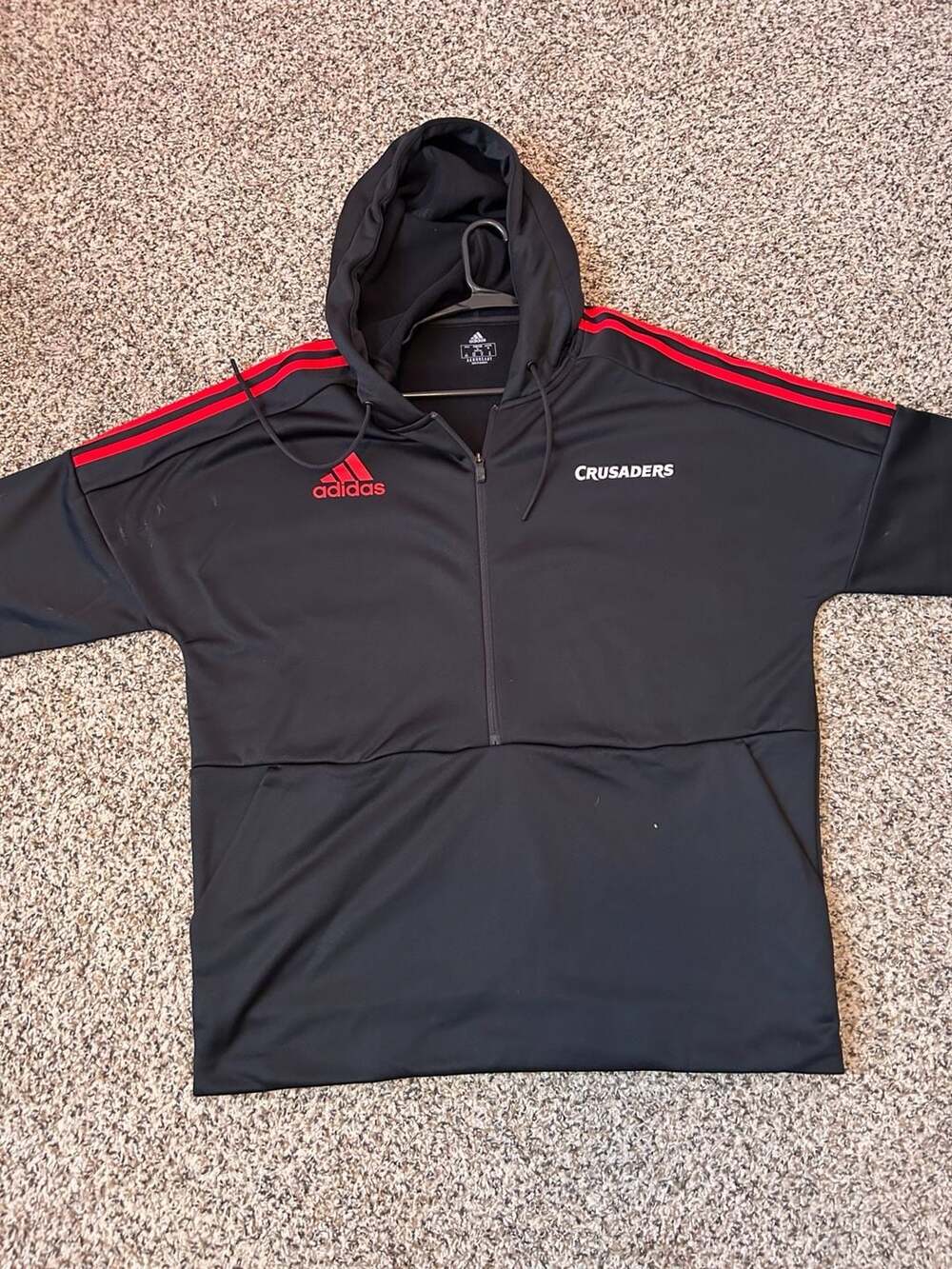 Adidas Crusaders Rugby Aeroready Quarter-Zip Hoodie Black Red
